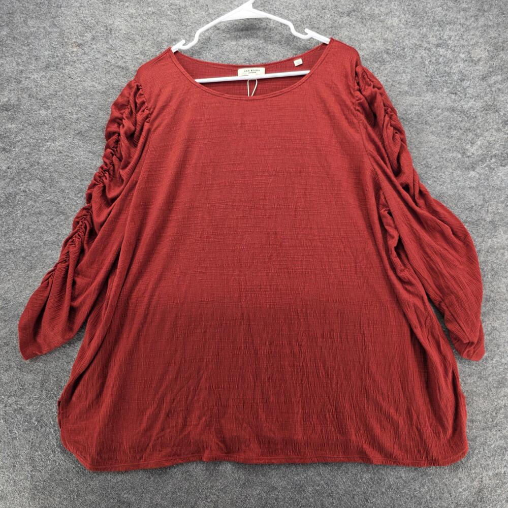 Max Studio London Shirt Womens 3X Plus Terracotta Ruched Sleeve Textured 3W08535